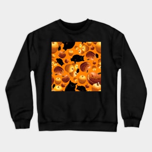 Black Cat and Pumpkins Tossed on Orange Repeat 5748 Crewneck Sweatshirt